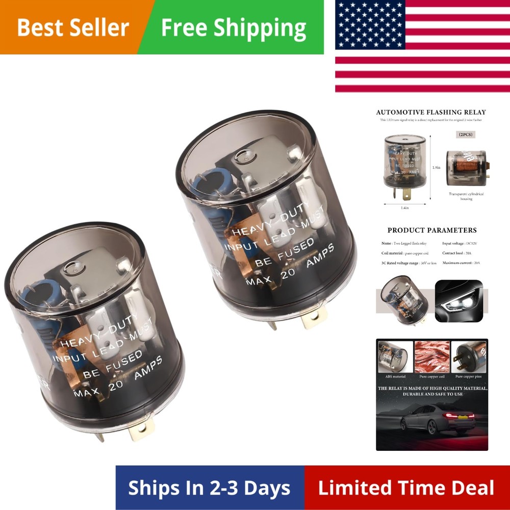 2PCS , 2 Pin 12V Heavy Duty LED Turn Signal Relay for Fixing Hyper Flashing, …