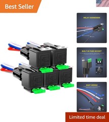 5 Pack 30A Fused Relay Switch Kit 12V 4 Pin SPST Relay Interlocking Harness S…