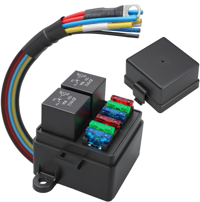 Caja Fusibles 12V con 2 Relés 80A 6 ATC ATO PreCableado, Nuevo
