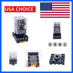 MK2P-I DPDT Power Relay with Plug-in Terminal Socket Base, Coil, 8 Pin 2NO 2NC