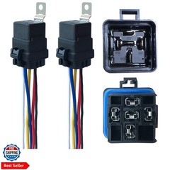 2 Pack 40/30 AMP 12V DC Waterproof Relay Kit with Heavy-Duty Pigtail, 5-PIN S…