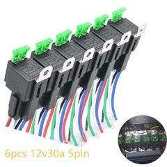 6Pcs 5 Pin 12V Car Electrical Relays With 14 AWG Hot Wires Fuse Relay Switch Kit
