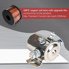 Maxlouder Continuous Solenoid Relay Nickel-Plating 12VDC 4 Terminal Max 200A for