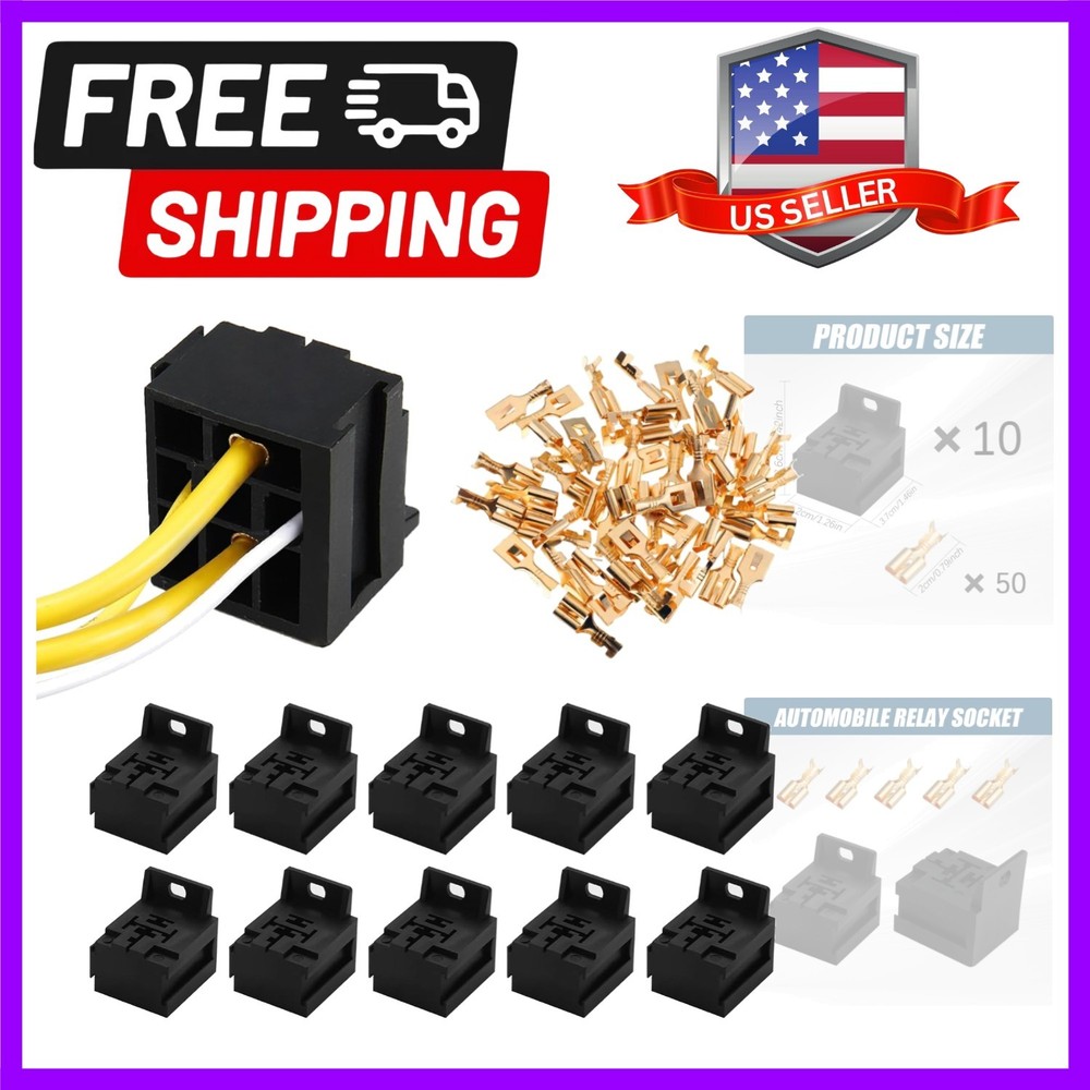 10PCS Heavy-Duty Relay Base Holders 12V/24V | 30A-80A Automotive Connectors