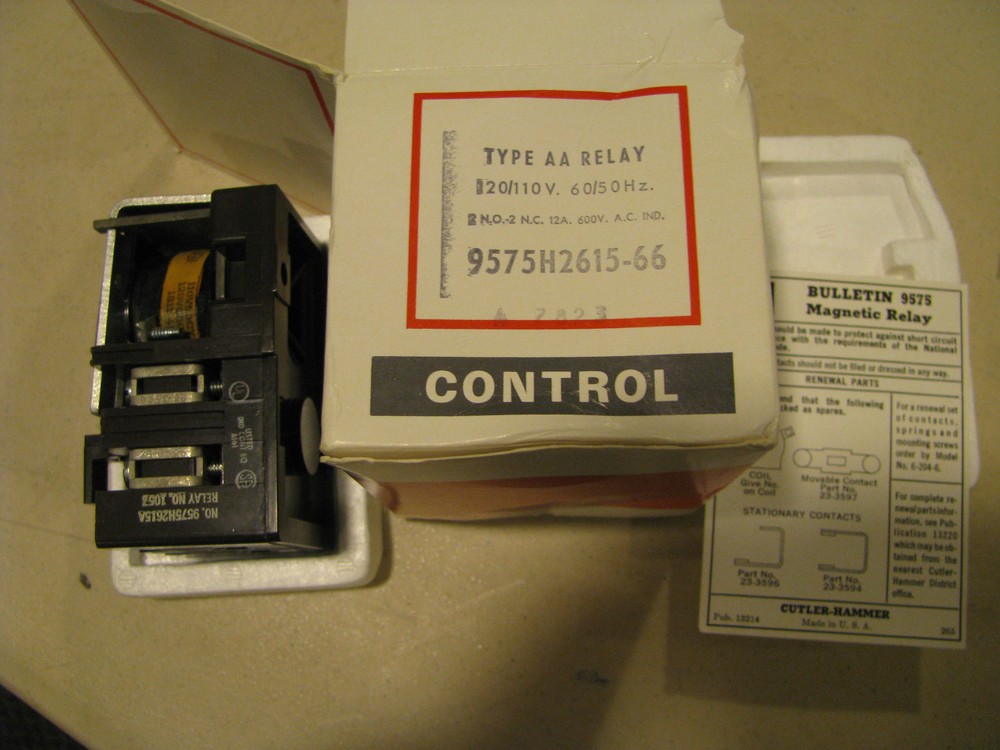 CUTLER HAMMER RELAY TYPE AA PART # 9575H2615-66 NSN: 5945-00-138-7590