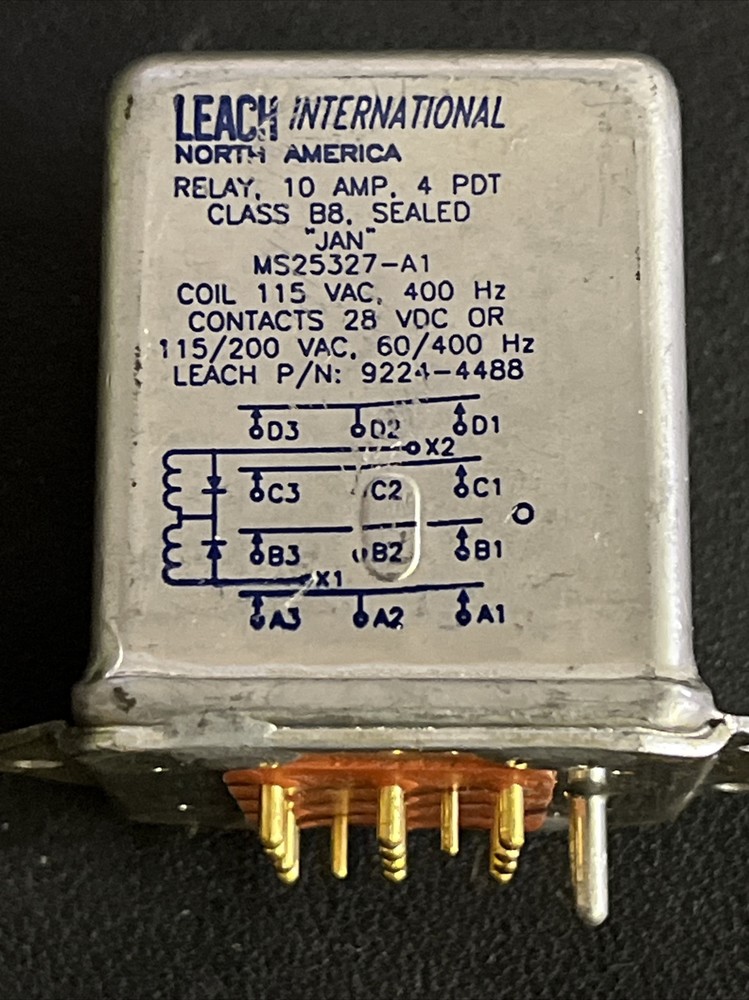 9224-4488 LEACH CORP. ELECTROMAGNETIC RELAY 10AMP, 115/200VAC, 60/400Hz