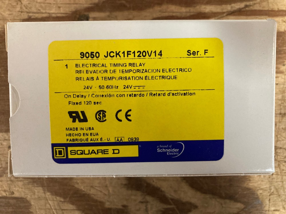 SQUARE D 9050JCK1F120V14 ON DELAY RELAY 8PIN 24VAC/DC 120SEC (FIXED) 10A *NEW*