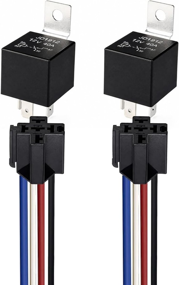 2PCS 12V 40A 4 Pin SPST Car Relay Harness 12AWG with Diode for Automotive
