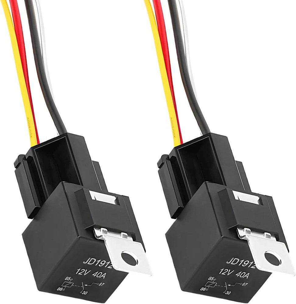 JD1912 Car Relay Harness 2 PCS 12V 40A 4 Pin Relay Sockets with 12&16 AWG Tinne