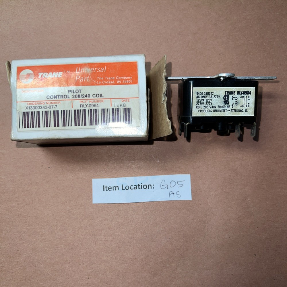 TRANE RLY0984 Relay Pilot Control 208/240V Coil