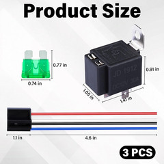 Sixzoo 3 PCS 4-Pin 12V Fuse Relay Switch Harness Set, 12V Relay with Harness, 30