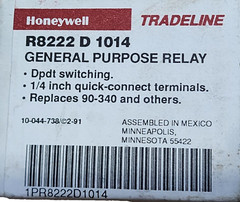 OEM Honeywell R8222D1014, 90-340 Switching Relay DPDT 24V, Coil 120/277/480Vac