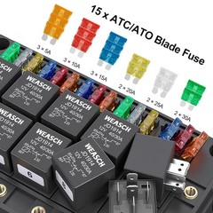 12V Relay Box 15 Way Fuse Relay Box, with Pre-Wired, 10 Relays and 15 ATC/ATO Bl