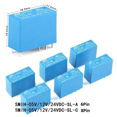 SMIH-05V 12V 24VDC-SL-A -SL-C 6-Pin 8-Pin 16A PCB Blue Mini Power Relay