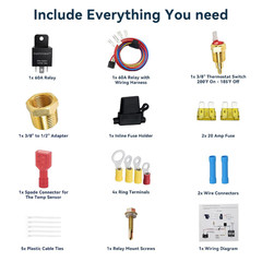 Electric Fan Relay Kit 60 AMP Waterproof Relay Kit with Temperature Sensor Switc