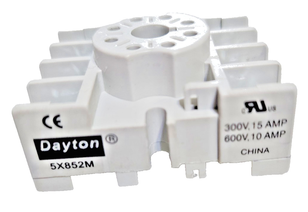DAYTON 5X852M Relay Socket Base 8-Pin, 300Vac, 15 Amp, 600Vac, 10 Amp