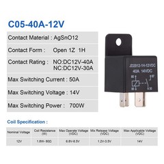 2 Pack 12V 40A Automotive Relay SPST Heavy Duty Switches