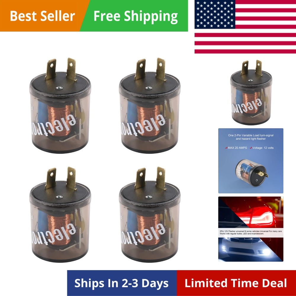 4 Pcs 2 Pin 12V Electronic Turn Signal Flasher Relay 2 Prong Flasher Relay 20…