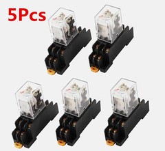 5Pcs AC 24V Coil Red Indicator Light DPDT 8 Pins Power Relay Socket Base Parts