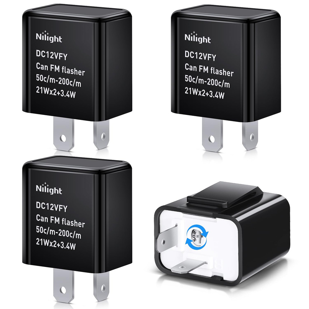 Nilight 4PCS Flasher Relay Adjustable 2 Pin Electronic Blinker Relay 12V Fixes M