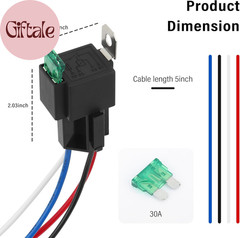 4Pin 12V Relay with 30A Fuse,Spst Normally Open Car Relay with 14 AWG Harness,Un