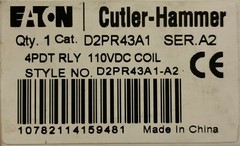 EATON CUTLER HAMMER D2PR43A1 4PDT 110 VDC Relay