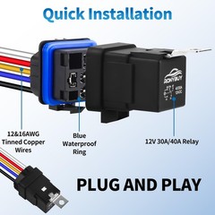 5-Pin Waterproof Relay Kit 40/30 AMP 12V Relay Switch with Harness 12&16 AWG …
