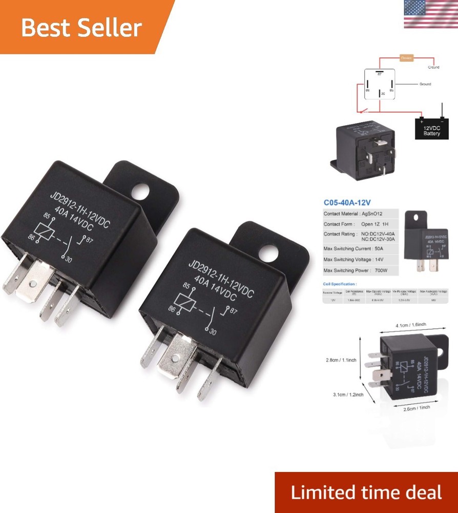 Pack of 2 Heavy-Duty 12V 40A SPST Car Relays – Reliable Automotive Performance