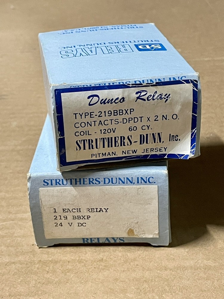 (2) Struthers Dunn Relays 219BBXP w/24-28VDC & 120VAC Coils, New & Ships FREE
