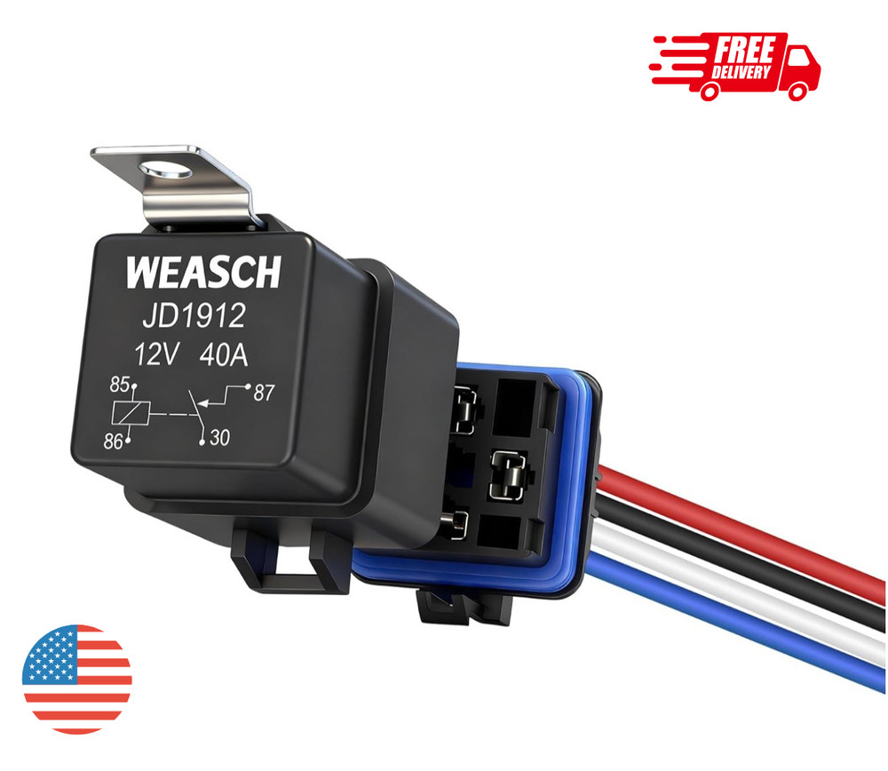 Waterproof Automotive Relay Kit 12V 40A 4 Pin SPST Heavy Duty 14 AWG Copper