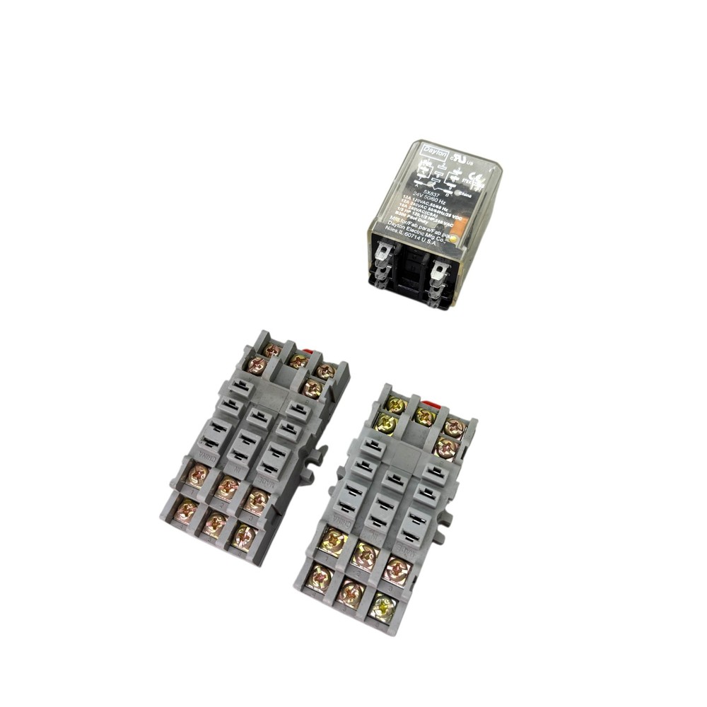 Dayton 5X837 24VAC Relay & Two 5X853 Sockets 13A 120VAC Base 300V 15A