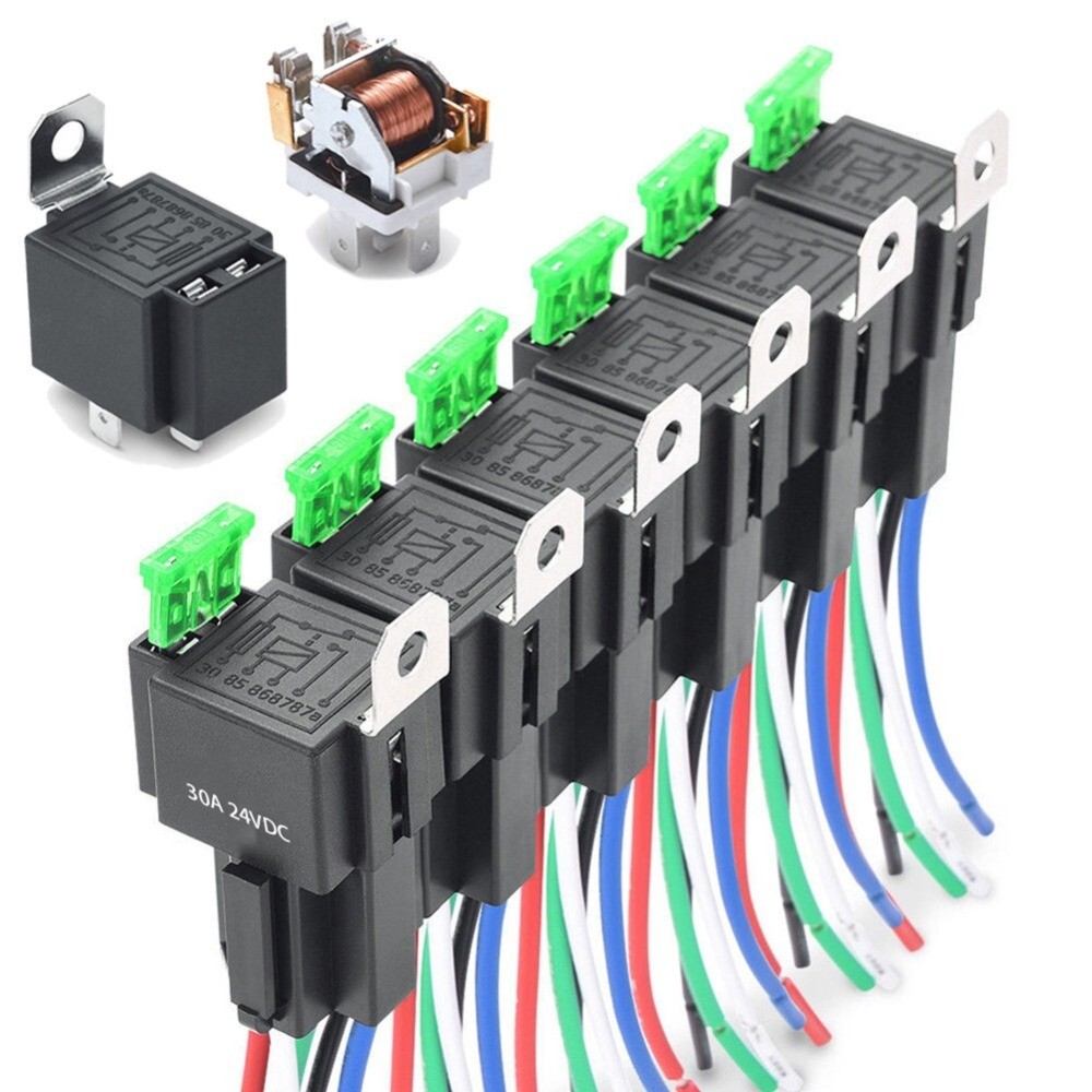 SPST Reliable 6pcs 30A Blade Fuse Automotive Relay Harness 24V DC 4Pin