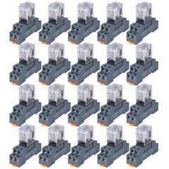 Electromagnetic Power Relay 20PCS 8 Pin 10A 24VDC with LED Indicator and Socket