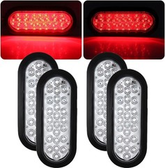 4Pcs 6″ Inch Oval Red 24 Led Trailer Tail Lights Clear Lens, Clear Lens Oval 6″