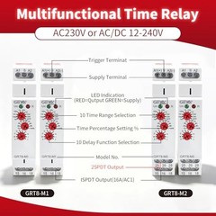 16A Multifunction Time Relay 10 Functions AC/DC 12V-240V DIN Rail Mount LED
