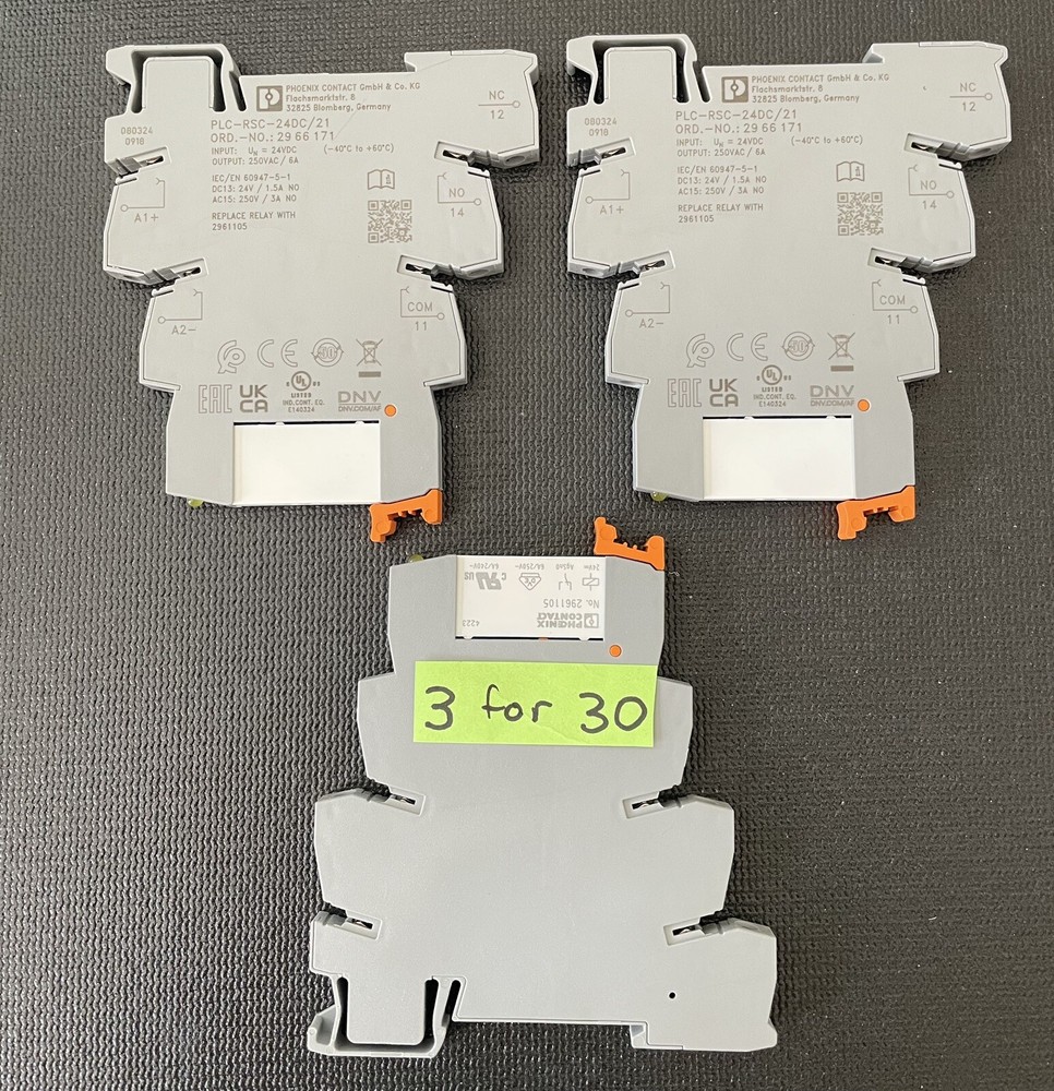 {#3}~Phoenix Contact PLC-RSC- 24DC/21 Relay 2966171 w/ 2961105 Relay 24VDC 6A