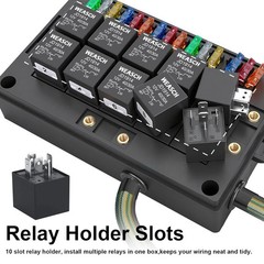 12V Relay Box 15 Way Fuse Relay Box, with Pre-Wired, 10 Relays and 15 ATC/ATO Bl