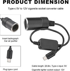 USB C Male to 12V Car Cigarette Lighter Female Adapter Cable, 10W Type C Convert