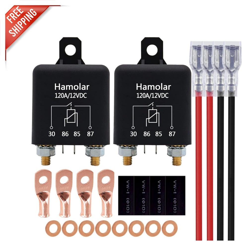 2 Pack 12V DC Heavy Duty Starter Relay Switch with 120A Capacity for Vehicles