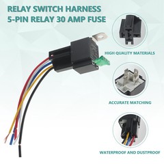 Aftermarket 12V Audio Relay Switch Pigtail 144AWG Wire-5-Pin Relay 30 Amp Fuse