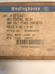 Westinghouse,BFD44T,Control Relay 300V Style 765A830G02