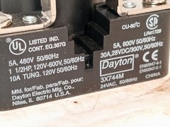 Dayton Electric Mfg 3X744-M open power relay 24VAC, 50/60Hz, 30A, SPDT, 600V Max