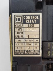 Square D 8501 GO-80 Magnetic Control Relay 10A 8P 120/277V 120/110V Coil