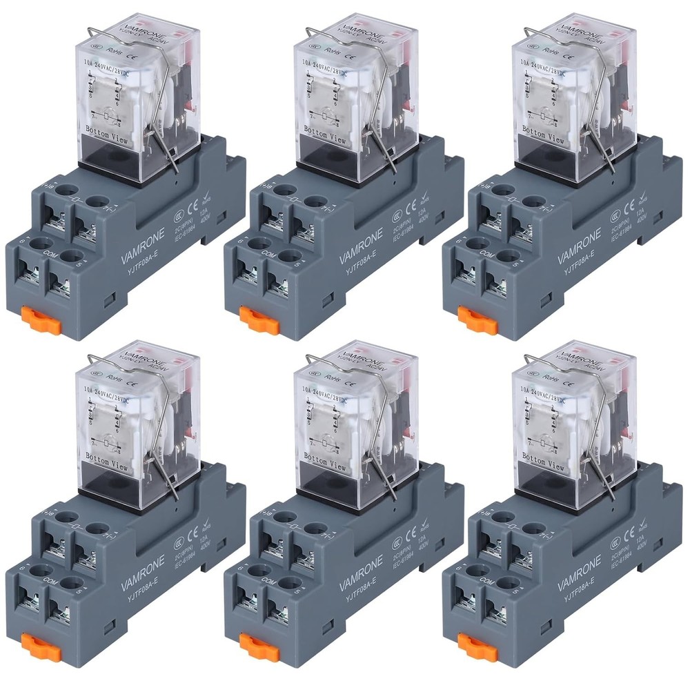 2PCS Electromagnetic Power Relay, 8-Pin 10A 12 DC Relay Coil With Socket Base, L