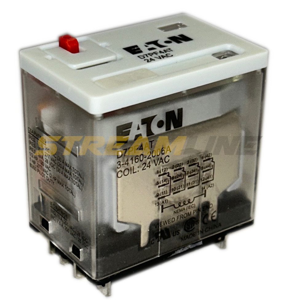 Eaton D7PF4AT General Purpose Relay, 15A, 24V Coil, 4PDT, Plug-In, Full Featured