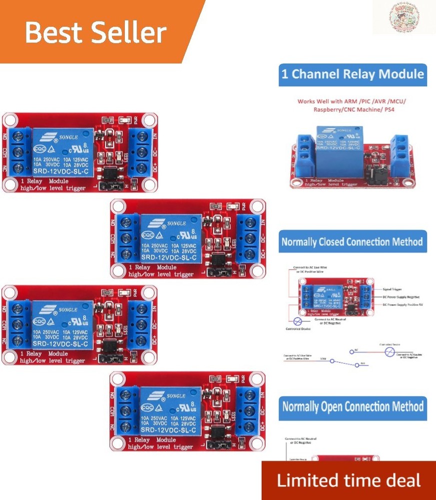 4pcs DC 12V Optocoupler Relay Module – High/Low Level Support for Versatile Use