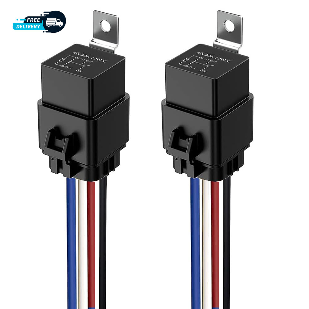 2Pcs 40/30 Amp Waterproof Relay Switch 12AWG Harness Set with Built-In Diode