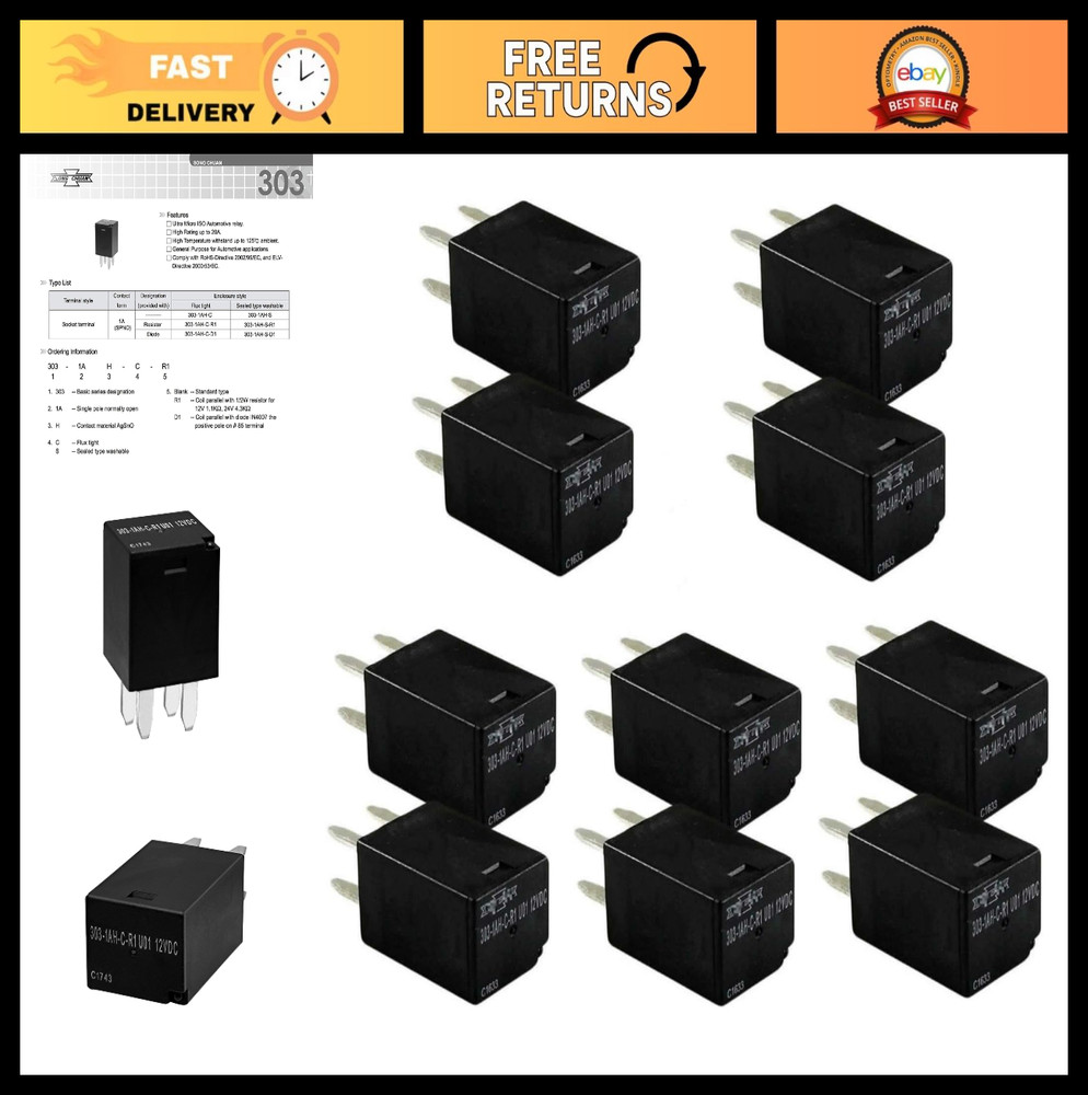 10 Pack General Purpose Relays 12VDC SPNO 20A for Polaris RZR Ranger Sportsman