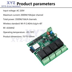 AC 220V Smart 4-channel WiFi Remote Control Relay Switch Module 433MHz Tuya APP