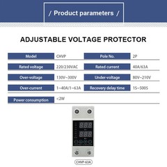 Digital Din Rail Relay A-Dual Display 40/63A 230V Adjustable Over Under Voltage